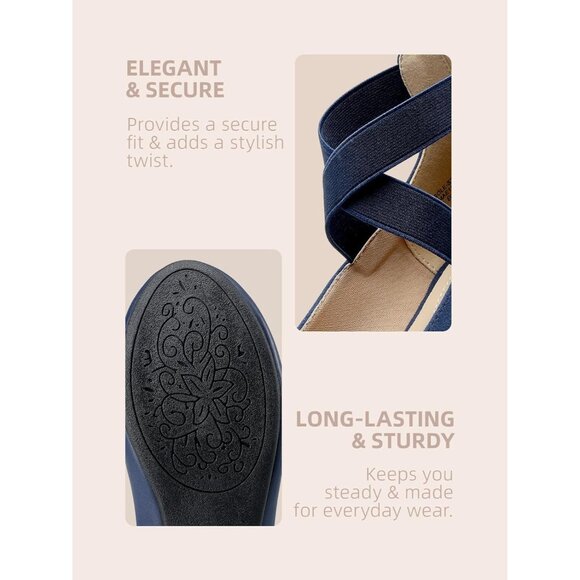 Dream Pairs Women Navy Faux Suede Flats Comfortable Elastic Ankle Straps Shoes - Picture 4 of 8
